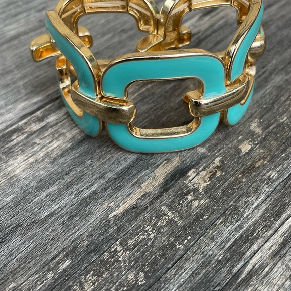 Gold and Turquoise Enamel Link Bracelet - Picture 2 of 2